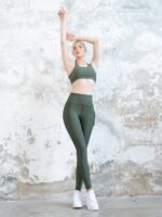 Dámské legíny - vysoký pás - khaki s kapsou - Obrázek 3