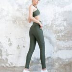 Dámské legíny - vysoký pás - khaki s kapsou