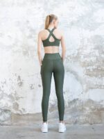 Dámské legíny - vysoký pás - khaki s kapsou - Obrázek 5