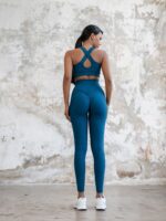 Dámské legíny - vysoký pás, nařasaný zadek - tmavě tyrkysové - Obrázek 2