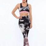 Dámské legíny - vysoký pás - s motivem dým a růžovými pruhy