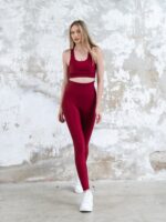 Dámské legíny - vysoký pás, nařasaný zadek - bordo - Obrázek 7