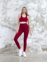 Dámské legíny - vysoký pás, nařasaný zadek - bordo - Obrázek 6