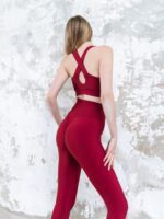 Dámské legíny - vysoký pás, nařasaný zadek - bordo - Obrázek 4