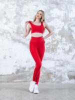 Dámské legíny - vysoký pás, nařasaný zadek - červená - Obrázek 4