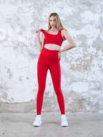 Dámské legíny - vysoký pás, nařasaný zadek - červená - Obrázek 7