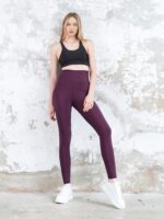 Dámské legíny - vysoký pás, nařasaný zadek - vínové - Obrázek 3