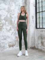 Dámské legíny - vysoký pás, nařasaný zadek - khaki - Obrázek 7