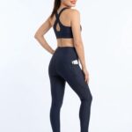 Dámské legíny - vysoký pás - navy modré s kapsou