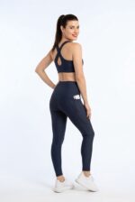 Dámské legíny - vysoký pás - navy modré s kapsou