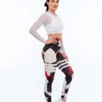 Dámské legíny - vysoký pás červeno-bílý vzor