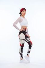 Dámské legíny - vysoký pás červeno-bílý vzor