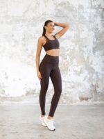 Dámské legíny - vysoký pás, nařasaný zadek - hnědé - Obrázek 4